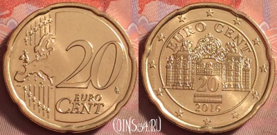 Австрия 20 евроцентов 2016 года, KM# 3140, UNC, 122k-040