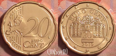 Австрия 20 евроцентов 2019 года, KM# 3140, UNC, 121k-132