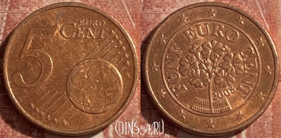 Австрия 5 евроцентов 2008 года, KM# 3084, 485р-052