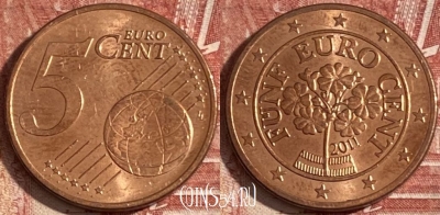 Австрия 5 евроцентов 2011 года, KM# 3084, 205r-123