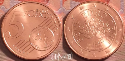 Австрия 5 евроцентов 2017 года, KM# 3084, UNC, 109k-031