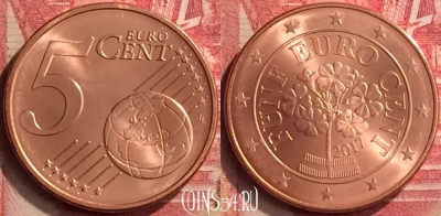 Австрия 5 евроцентов 2017 года, KM# 3084, UNC, 306m-010