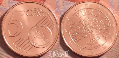Австрия 5 евроцентов 2018 года, KM# 3084, UNC, 111k-117