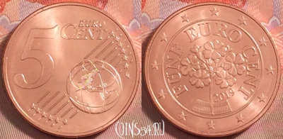 Австрия 5 евроцентов 2019 года, KM# 3084, UNC, 108k-072