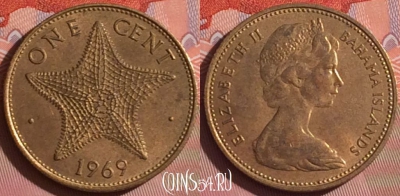 Багамские Острова 1 цент 1969 года, KM# 2, 055i-017