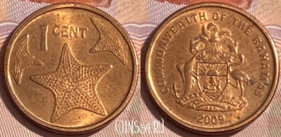 Багамские острова 1 цент 2009 года, KM# 218.2, 479р-111