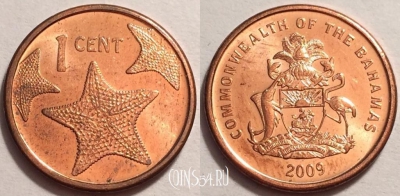 Багамы 1 цент 2009 года, KM# 218.2, 72-001b