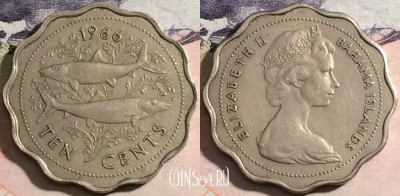 Багамы 10 центов 1966 года, KM# 4, 168-094