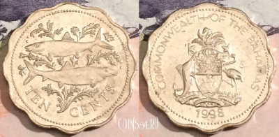 Багамские Острова 10 центов 1998 года, KM# 61, 166-092