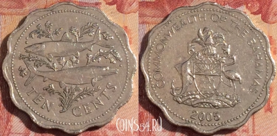 Багамские Острова 10 центов 2005 года, KM# 61, 157a-023