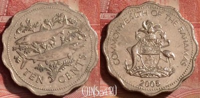 Багамские Острова 10 центов 2005 года, KM# 61, 327k-108