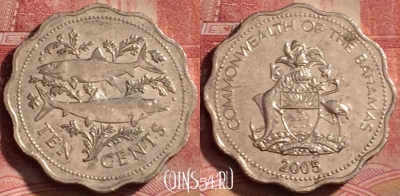 Багамские Острова 10 центов 2005 года, KM# 61, 328k-078
