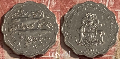 Багамские Острова 10 центов 2005 г., KM# 61, 474r-046 ♛