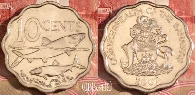 Багамы 10 центов 2007 года, KM# 219, 220-035