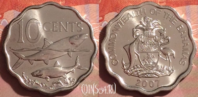 Багамские Острова 10 центов 2007 года, KM# 219, 339i-109