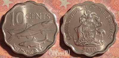 Багамские Острова 10 центов 2010 года, KM# 219, 149i-076
