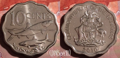 Багамские Острова 10 центов 2010 года, KM# 219, 165f-027