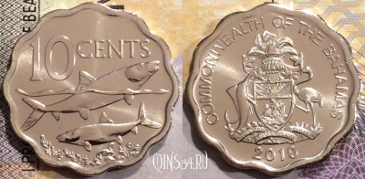 Багамы 10 центов 2010 года, KM# 219, UNC, 155-017