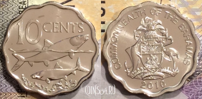 Багамы 10 центов 2010 года, KM# 219, UNC, 155-027