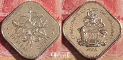 Багамы 15 центов 2005 года, KM# 62, UNC, 264-107