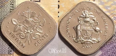 Багамы 15 центов 2005 года, KM# 62, UNC, 155-025
