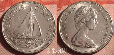 Багамские Острова 25 центов 1966 года, KM# 6, 041i-188