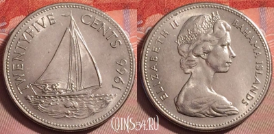 Багамские Острова 25 центов 1966 года, KM# 6, 139j-022