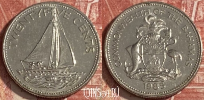 Багамские Острова 25 центов 1985 года, KM# 63.1, 473r-072