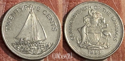 Багамские Острова 25 центов 1998 года, KM# 63.2, s248t-065