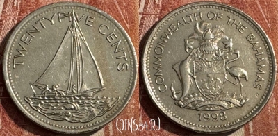 Багамские Острова 25 центов 1998 года, KM# 63.2, 479s-094