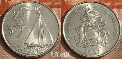 Багамские Острова 25 центов 2007 г., KM# 220, s057s-114