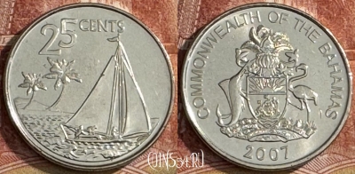 Багамские Острова 25 центов 2007 г., KM# 220, s265t-073