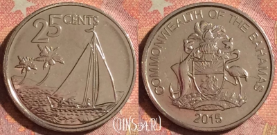 Багамские Острова 25 центов 2015 года, KM# 220, 133i-113