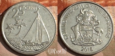 Багамские Острова 25 центов 2015 г., KM# 220, s219t-048