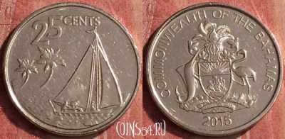 Багамские Острова 25 центов 2015 года, KM# 220, 410-134