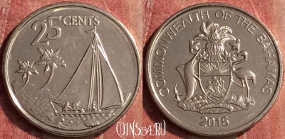 Багамские Острова 25 центов 2015 года, KM# 220, 411-002