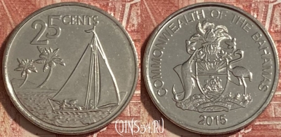 Багамские Острова 25 центов 2015 г., KM# 220, 483р-013