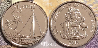 Багамы 25 центов 2015 года, UNC, 155-018