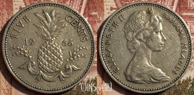Багамские Острова 5 центов 1966 года, KM# 3, 188s-128