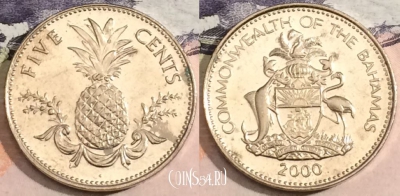 Багамские Острова 5 центов 2000 года, KM# 60, 166-096