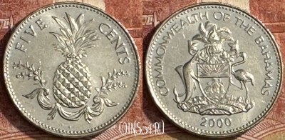 Багамские Острова 5 центов 2000 года, KM# 60, s256t-027 ♛