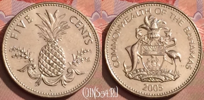 Багамские Острова 5 центов 2005 года, KM# 60, 091l-004