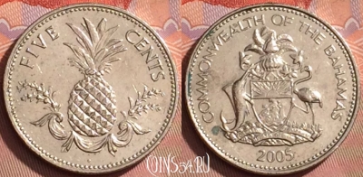 Багамские Острова 5 центов 2005 года, KM# 60, 202l-016