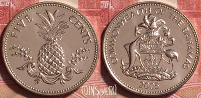 Багамские Острова 5 центов 2005 г., KM# 60, UNC, 251j-103
