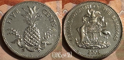Багамские Острова 5 центов 2005 года, KM# 60, s486s-102