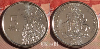 Багамские Острова 5 центов 2015 года, KM# 221, 214a-118