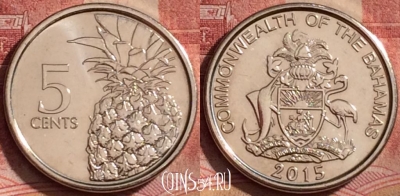 Багамские Острова 5 центов 2015 года, KM# 221, 328k-041