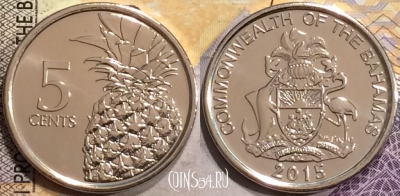 Багамы 5 центов 2015 года, UNC, 155-014