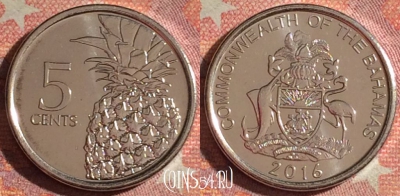 Багамские Острова 5 центов 2016 года, KM# 221, 102i-019