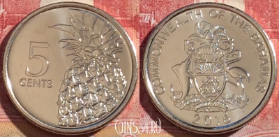 Багамы 5 центов 2016 года, KM# 221, UNC, 264-109